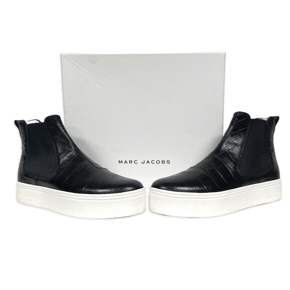 Marc Jacobs Vesey Tennis Shoe 41 EU 11 US New $250 Black Leather Hi-Top Sneaker - Picture 2 of 11